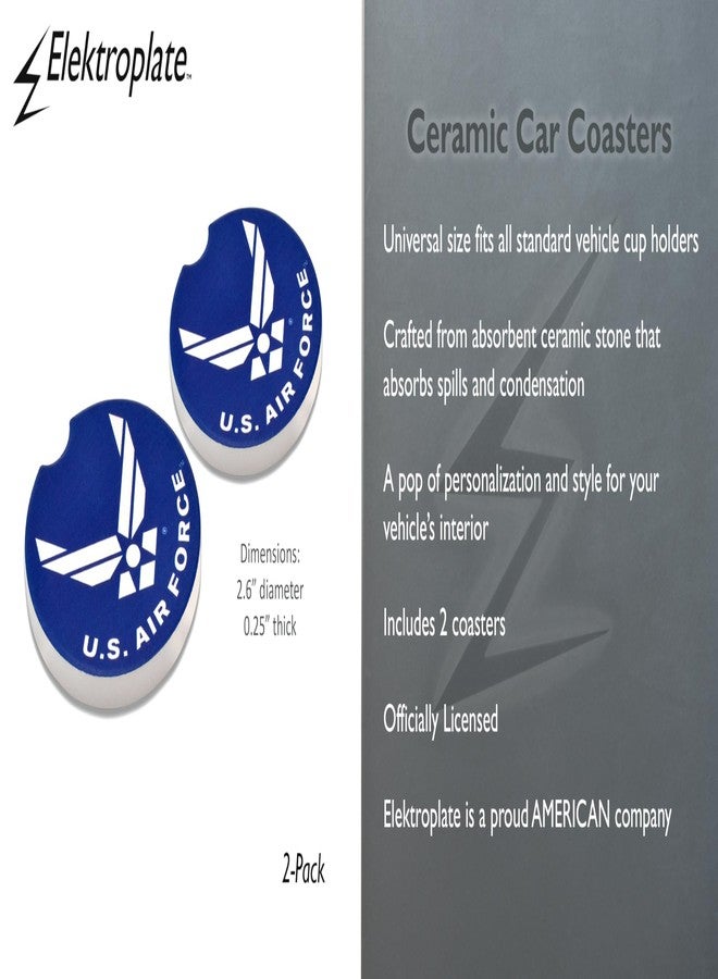 Elektroplate قواعد أكواب سيراميك للسيارات من إليكتروبليت، مرخصة رسميًا، تحمل شعار أجنحة القوات الجوية الأمريكية (قطر 2.6 بوصة) | مناسبة لجميع أنواع السيارات والشاحنات وسيارات الدفع الرباعي وغيرها | ماصة للماء، مانعة للانزلاق، متينة | طقم من قطعتين - Image 3